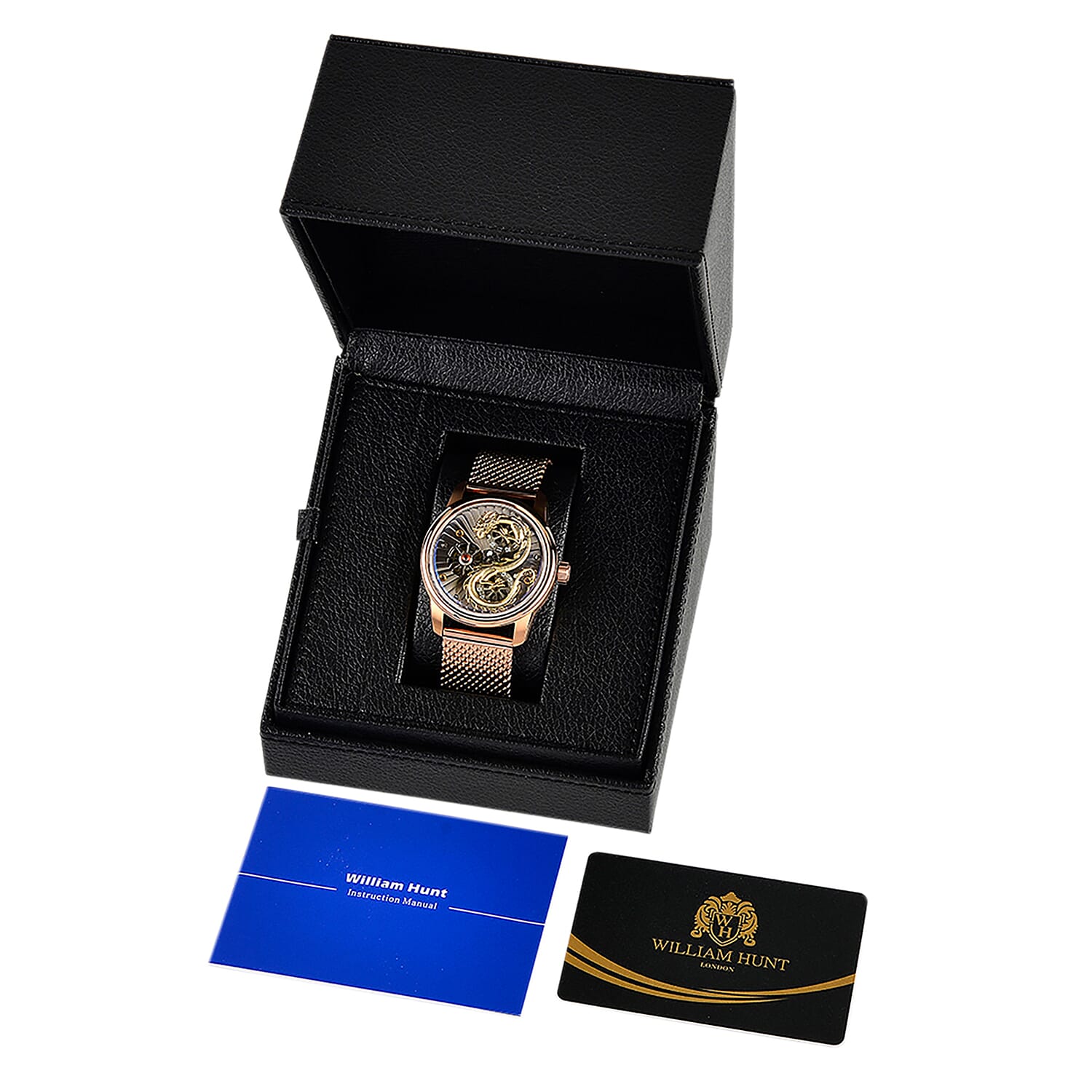 Limited Edition William Hunt London Dragon Watch with Automatic Movt. 5 ATM Water Resistancy, Blue Sapphire Crystal Dial and Adjustable Milanese Strap