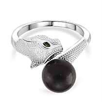 D'Joy Shungite & Natural Chrome Diopside Panther Ring in Rhodium Overlay Sterling Silver 5.56 Ct.