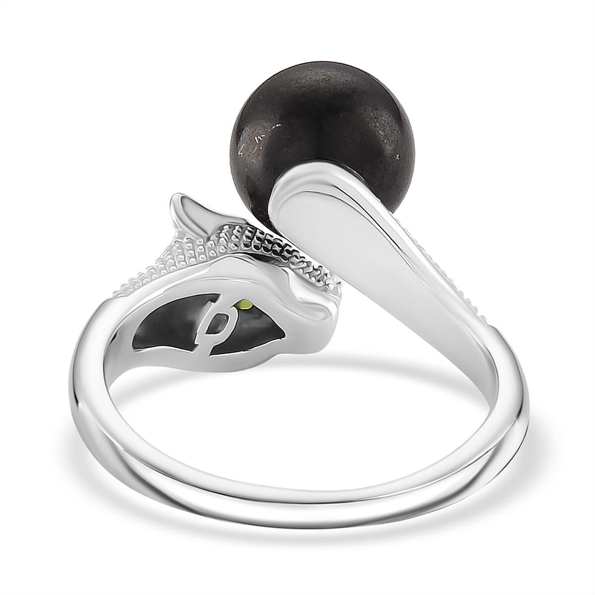 D'Joy Shungite & Natural Chrome Diopside Panther Ring in Rhodium Overlay Sterling Silver 5.56 Ct.