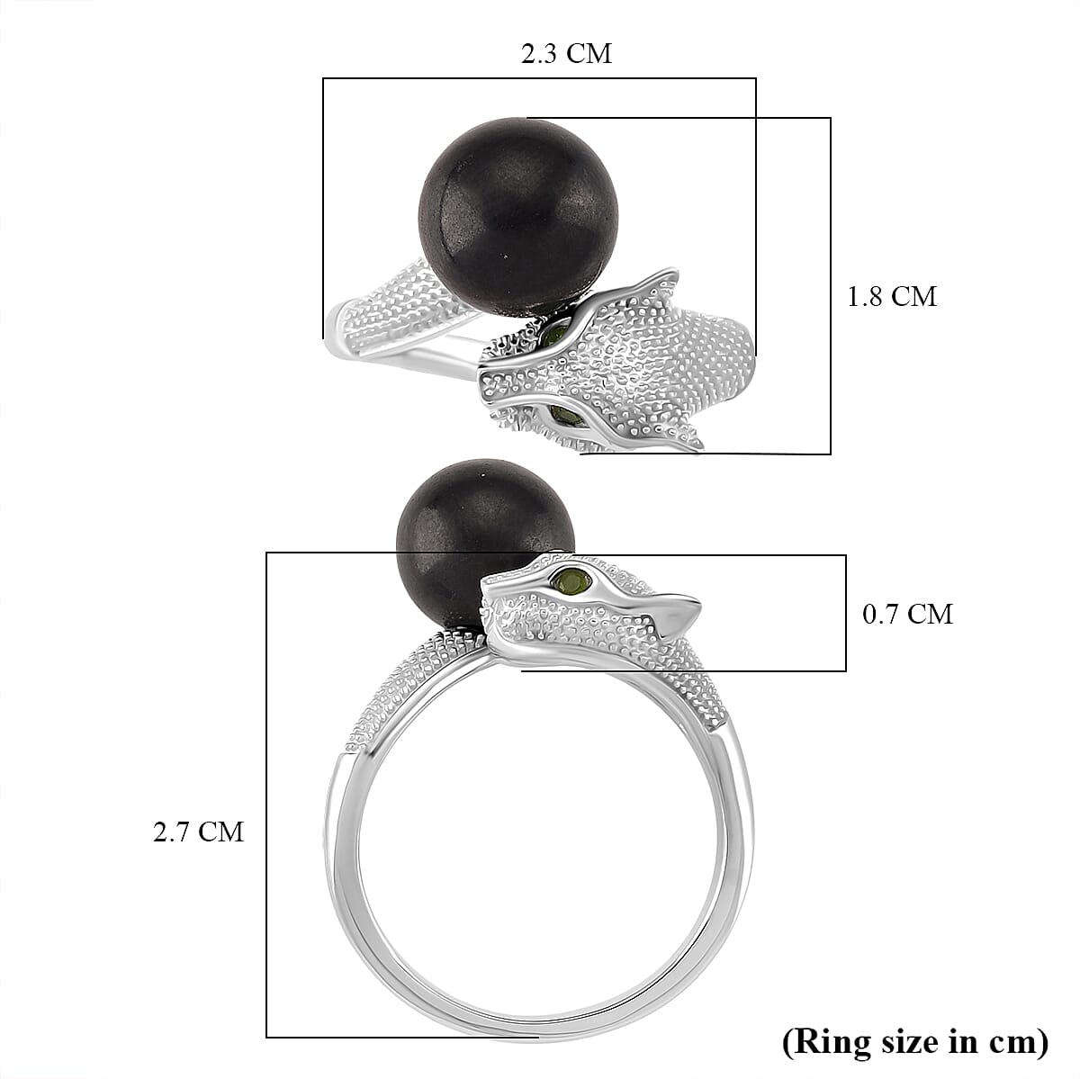 D'Joy Shungite & Natural Chrome Diopside Panther Ring in Rhodium Overlay Sterling Silver 5.56 Ct.