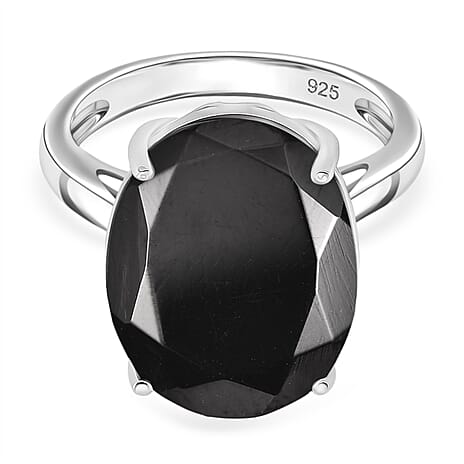 D'Joy Natural Shungite Solitaire Ring in Rhodium Overlay Sterling Silver 11.50 Ct.