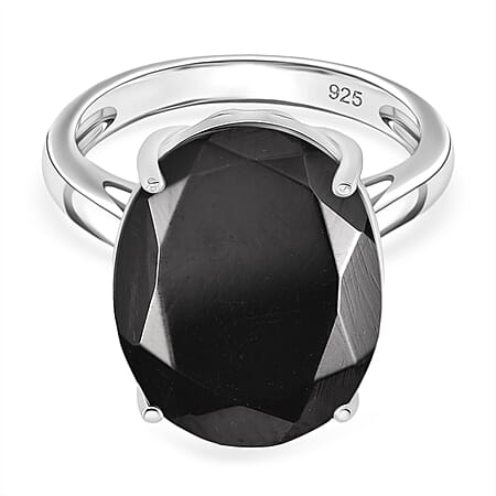 D'Joy Natural Shungite Solitaire Ring in Rhodium Overlay Sterling Silver 11.50 Ct. D'Joy Natural Shungite Solitaire Ring in Rhodium Overlay Sterling Silver 11.50 Ct.