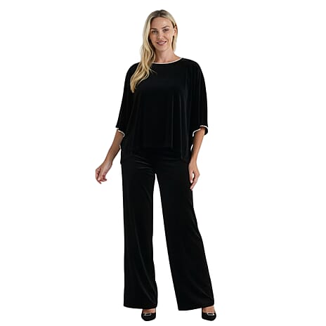 La Marey Pearl Detail Velvet Blouse (Size - S-M) - Classic Black