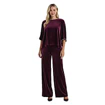 La Marey Pearl Detail Velvet Blouse (Size - S-M) - Dark Purple