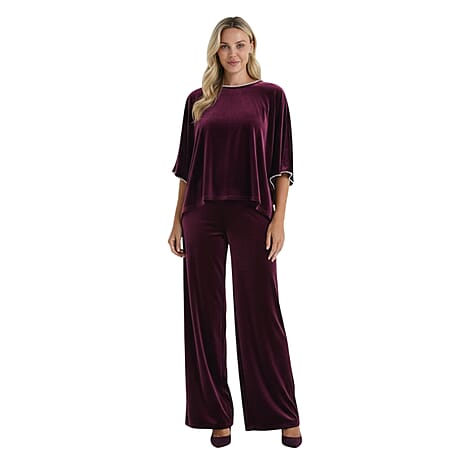 La Marey Pearl Detail Velvet Blouse (Size - S-M) - Dark Purple