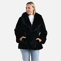 La Marey Luxury Leopard Print Belted Faux Fur Coat (One Size up to size 20 ) - Black