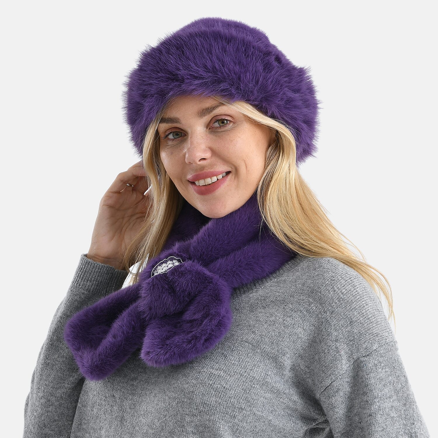 Styled By Patterned Hat, Cap and Earmuff (Size 58x1 cm) - Purple