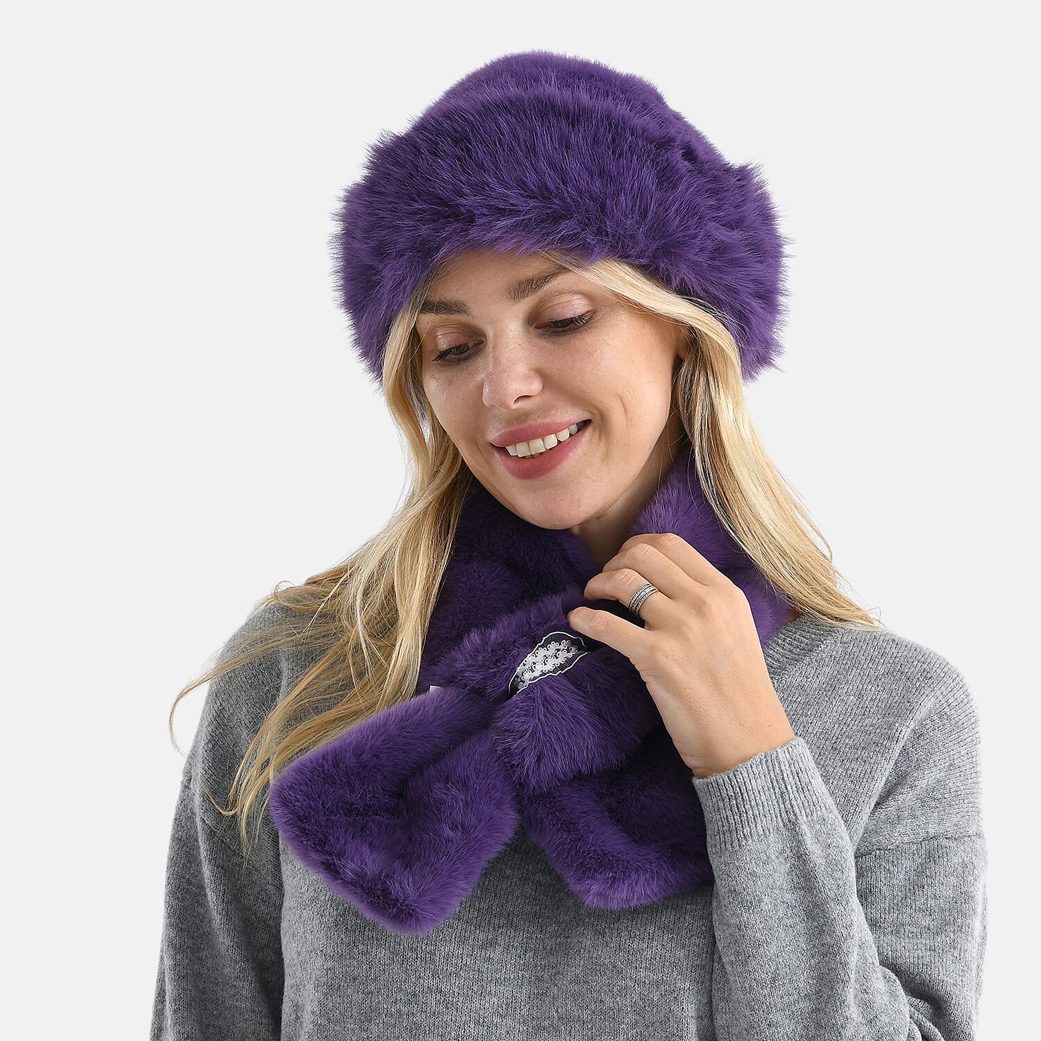 Styled By Patterned Hat, Cap and Earmuff (Size 58x1 cm) - Purple