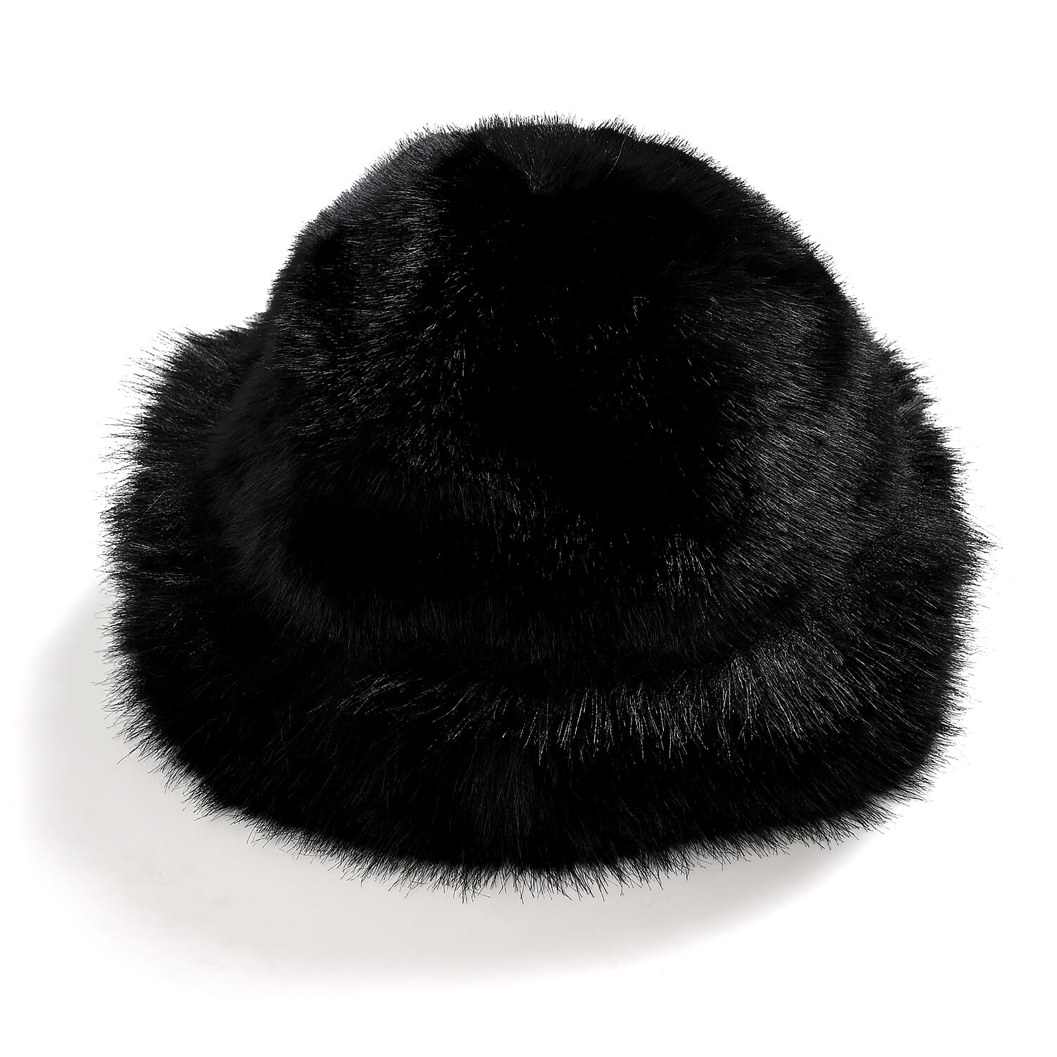 Faux Fur Scarf - Hat Two-Piece Set (One Size) - Black
