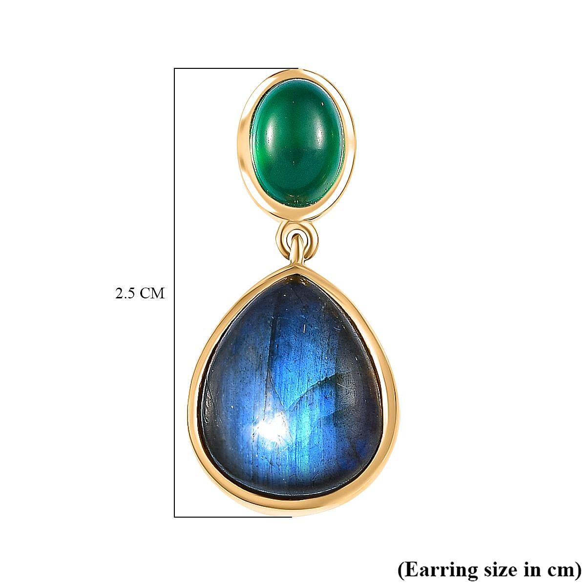EverTrue Labradorite & Green Onyx Stud Push Post Earring in Yellow Gold Plated 11.73 Ct.