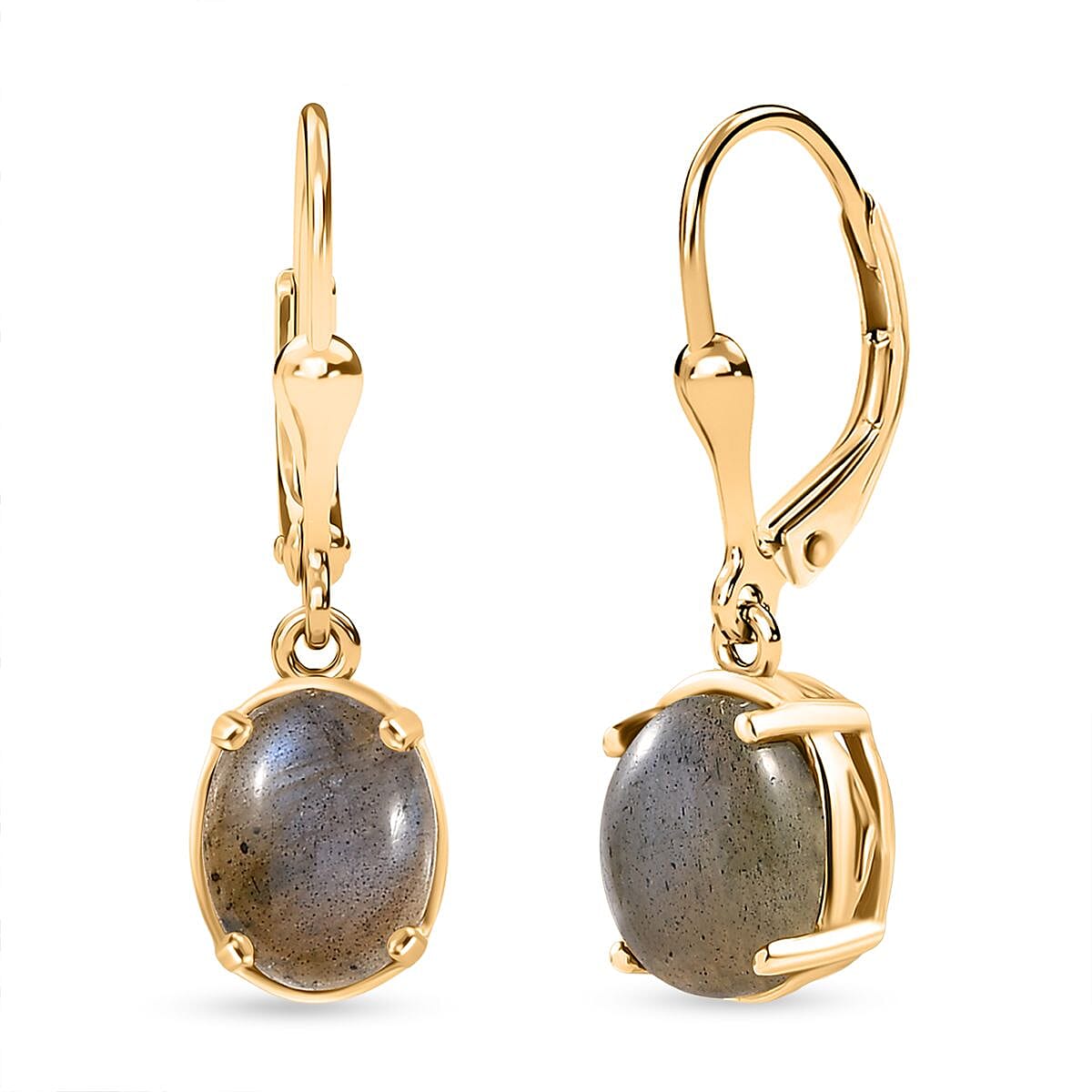 D'Joy Labradorite Earring in Yellow Gold Plated Sterling Silver 3.83 Ct.