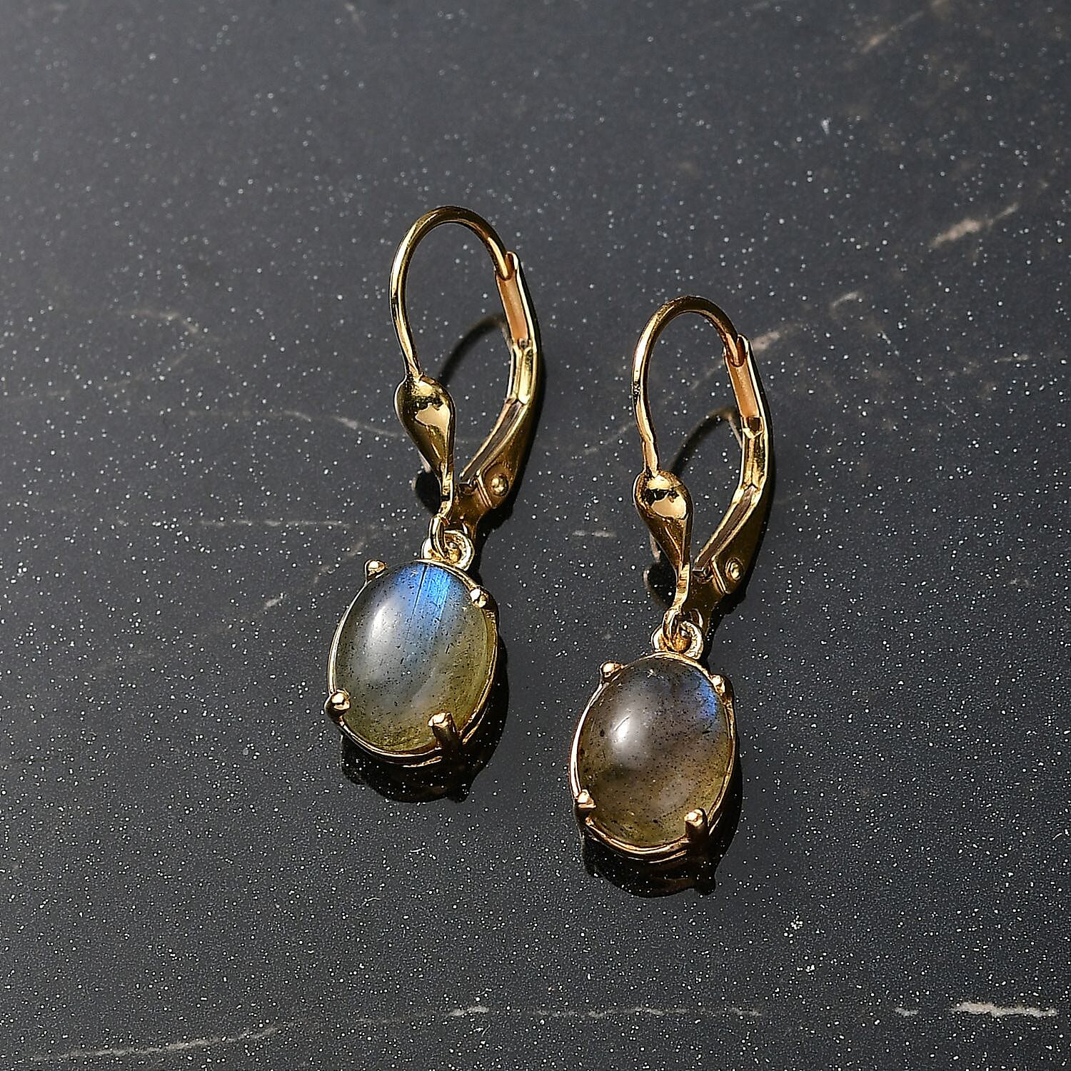 D'Joy Labradorite Earring in Yellow Gold Plated Sterling Silver 3.83 Ct.