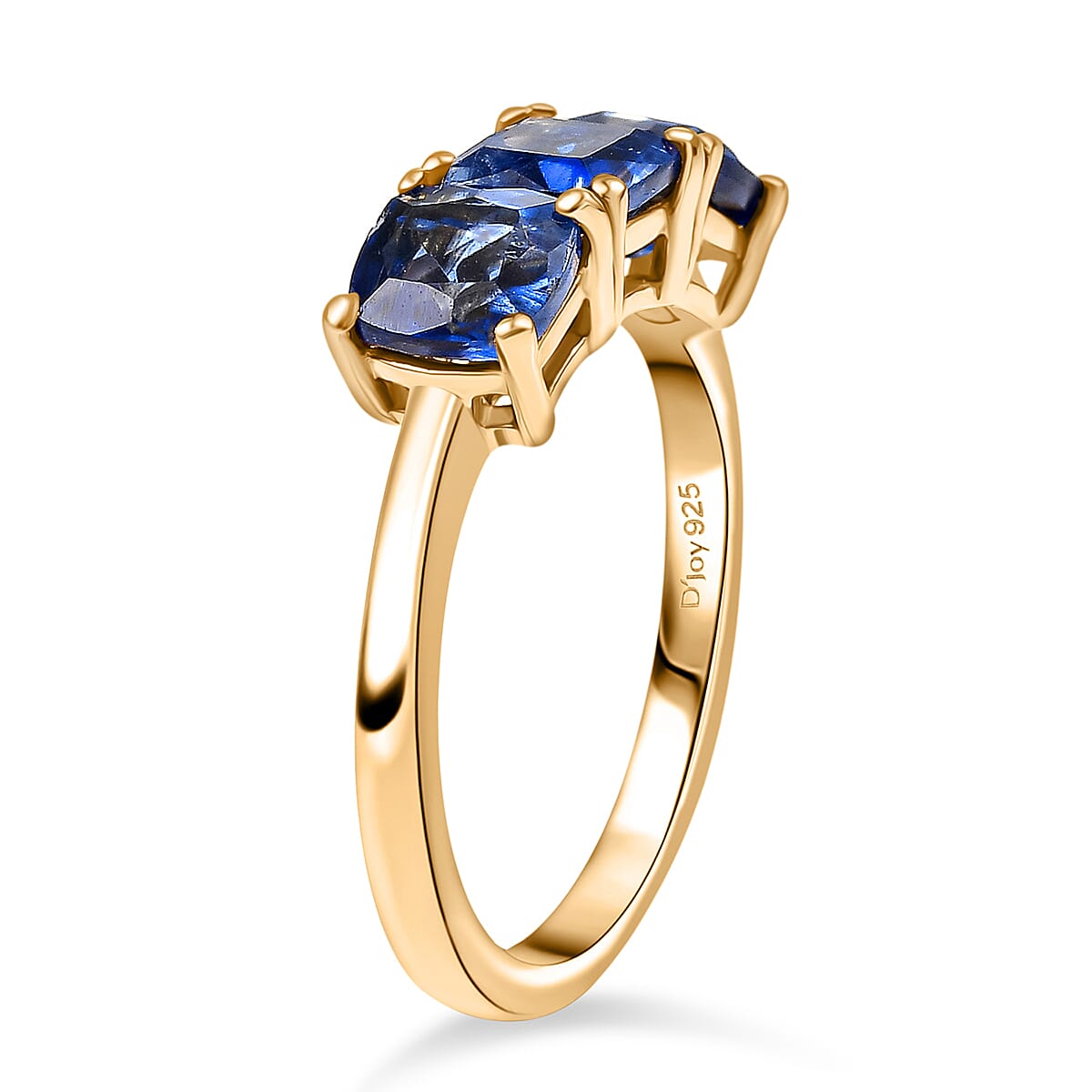 Natural Kashmir Kyanite Ring in 18K Yellow Gold Plated Sterling Silver 2.19 Ct.