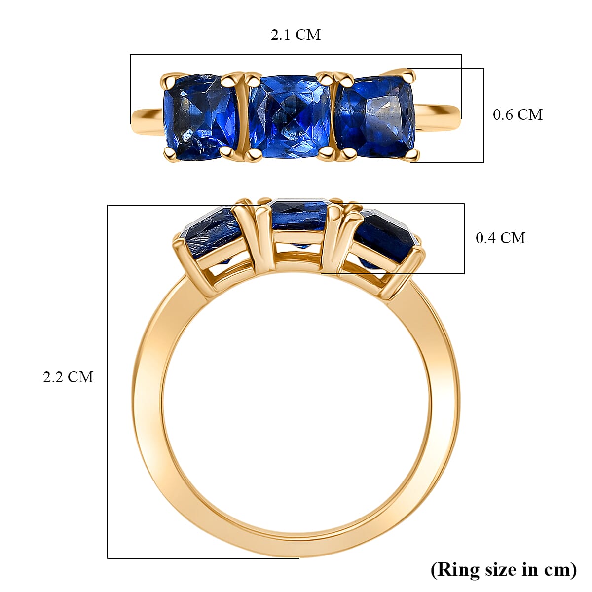 Natural Kashmir Kyanite Ring in 18K Yellow Gold Plated Sterling Silver 2.19 Ct.