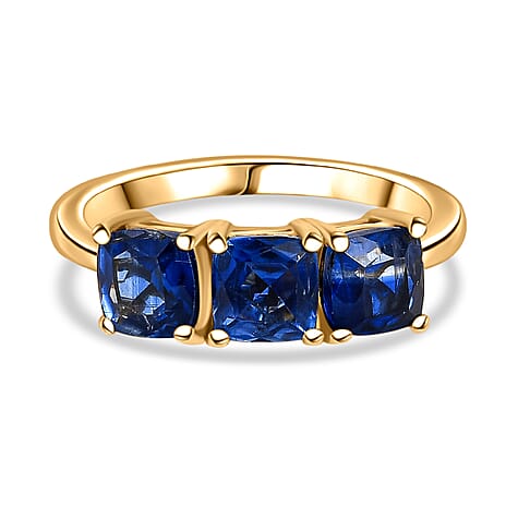 Natural Kashmir Kyanite Ring in 18K Yellow Gold Plated Sterling Silver 2.19 Ct.