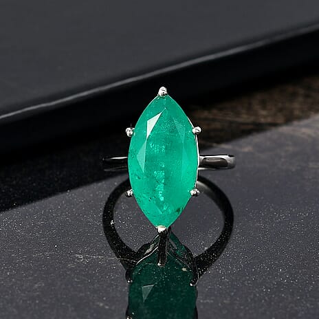 D'Joy Emeraldine Triplet Quartz Solitaire Ring in Platinum Overlay Sterling Silver 8.24 Ct.
