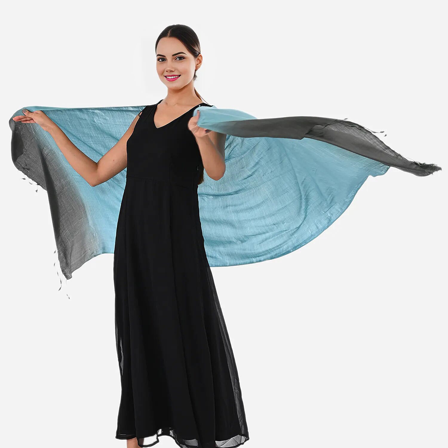 Tamsy Dual Shade Ombre Stole (Size 210 x 70 cm) - Cream & Grey