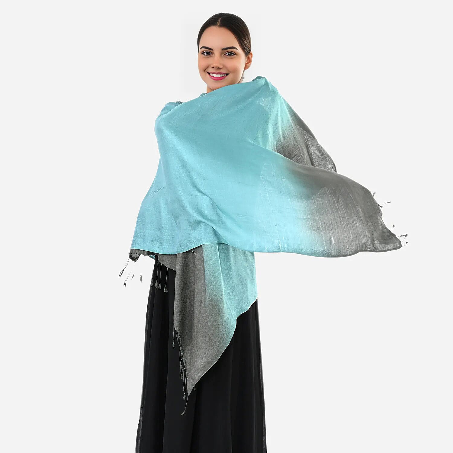 Tamsy Dual Shade Ombre Stole (Size 210 x 70 cm) - Cream & Grey
