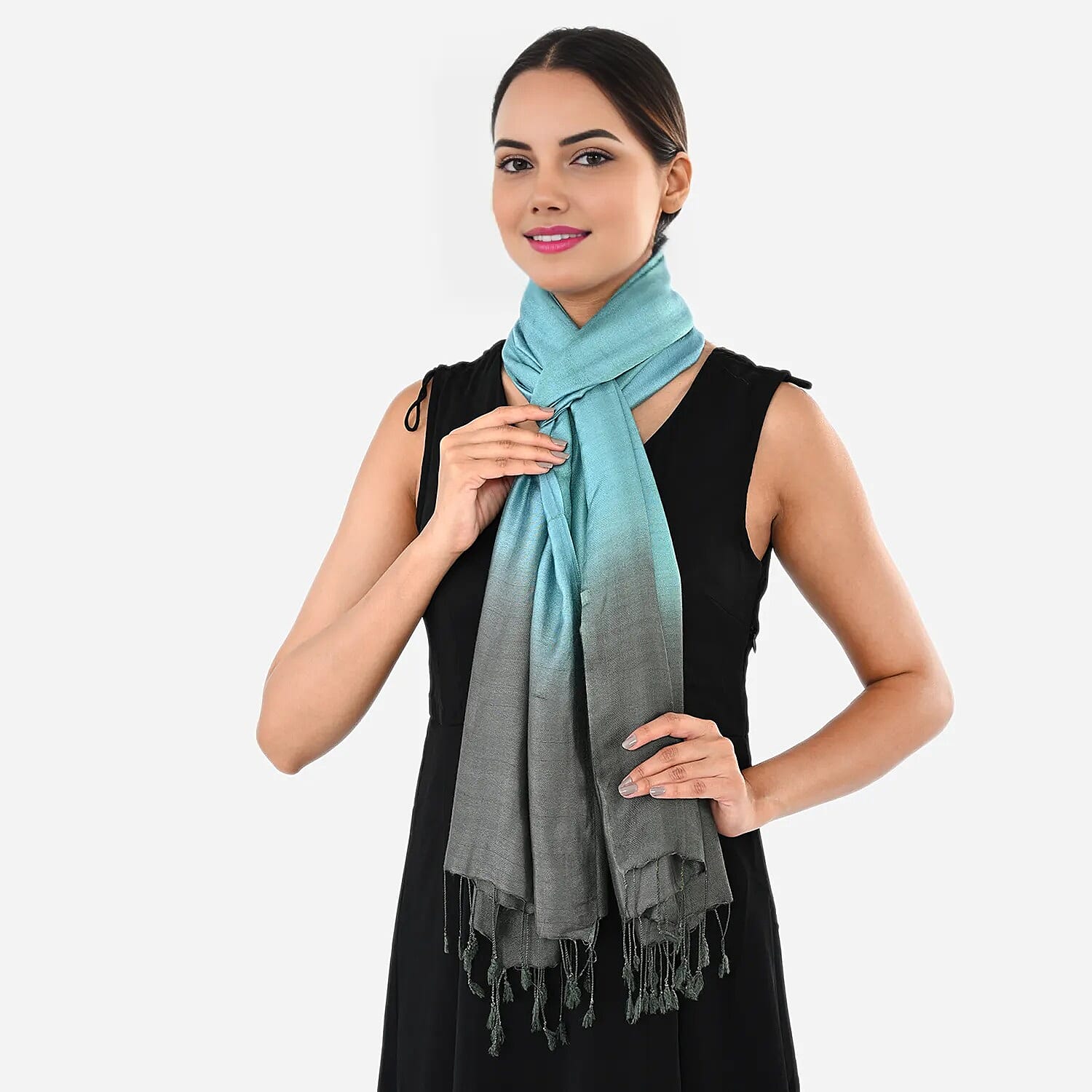 Tamsy Dual Shade Ombre Stole (Size 210 x 70 cm) - Cream & Grey