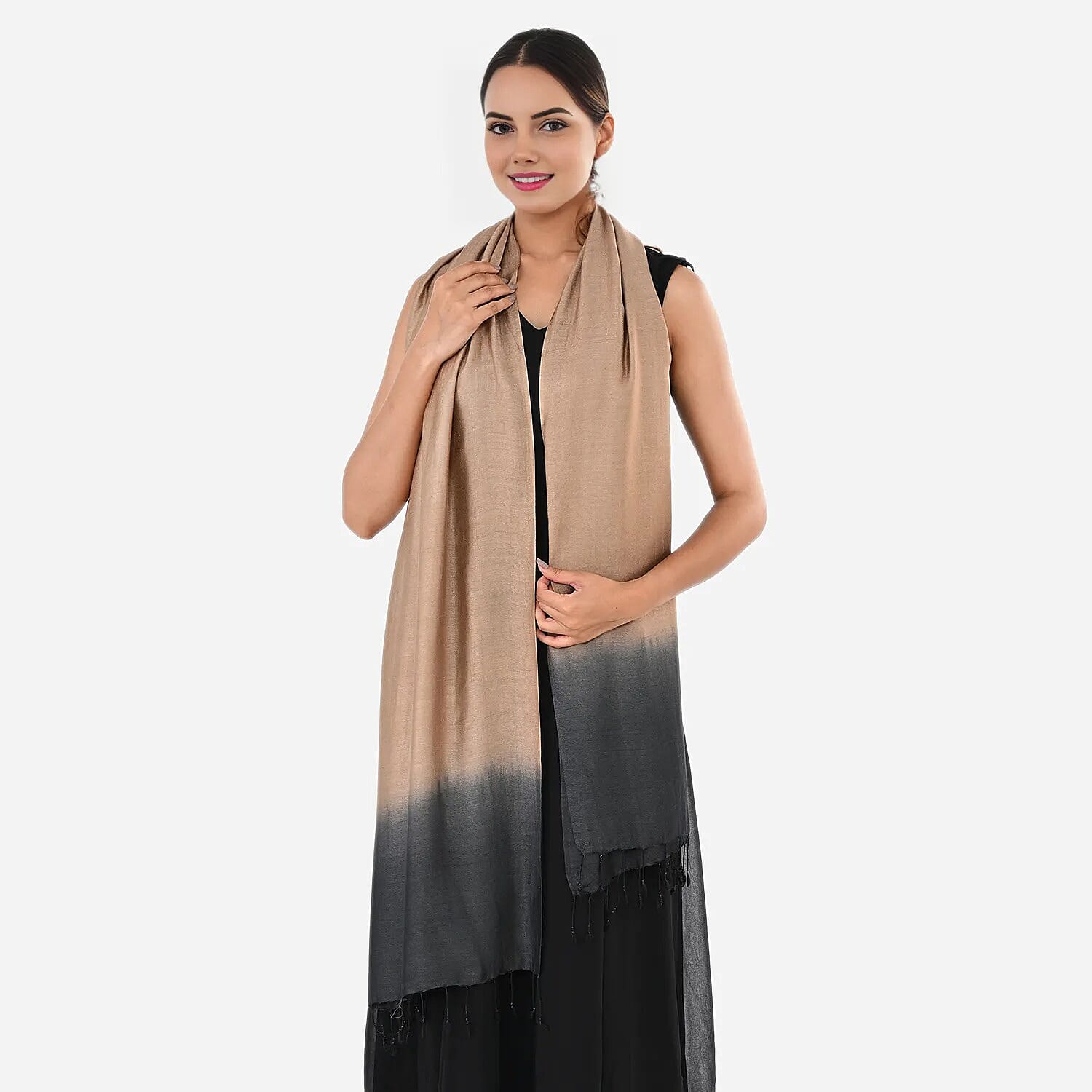 Tamsy Dual Shade Ombre Stole (Size 210 x 70 cm) - Light Brown & Dark Blue