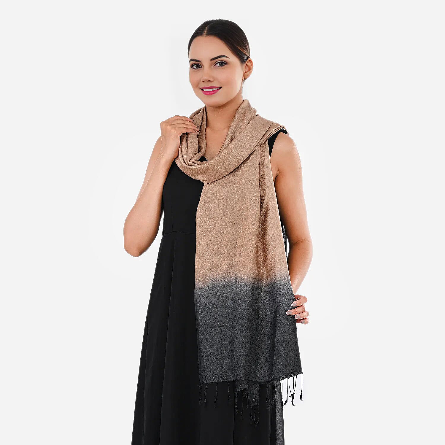 Tamsy Dual Shade Ombre Stole (Size 210 x 70 cm) - Light Brown & Dark Blue
