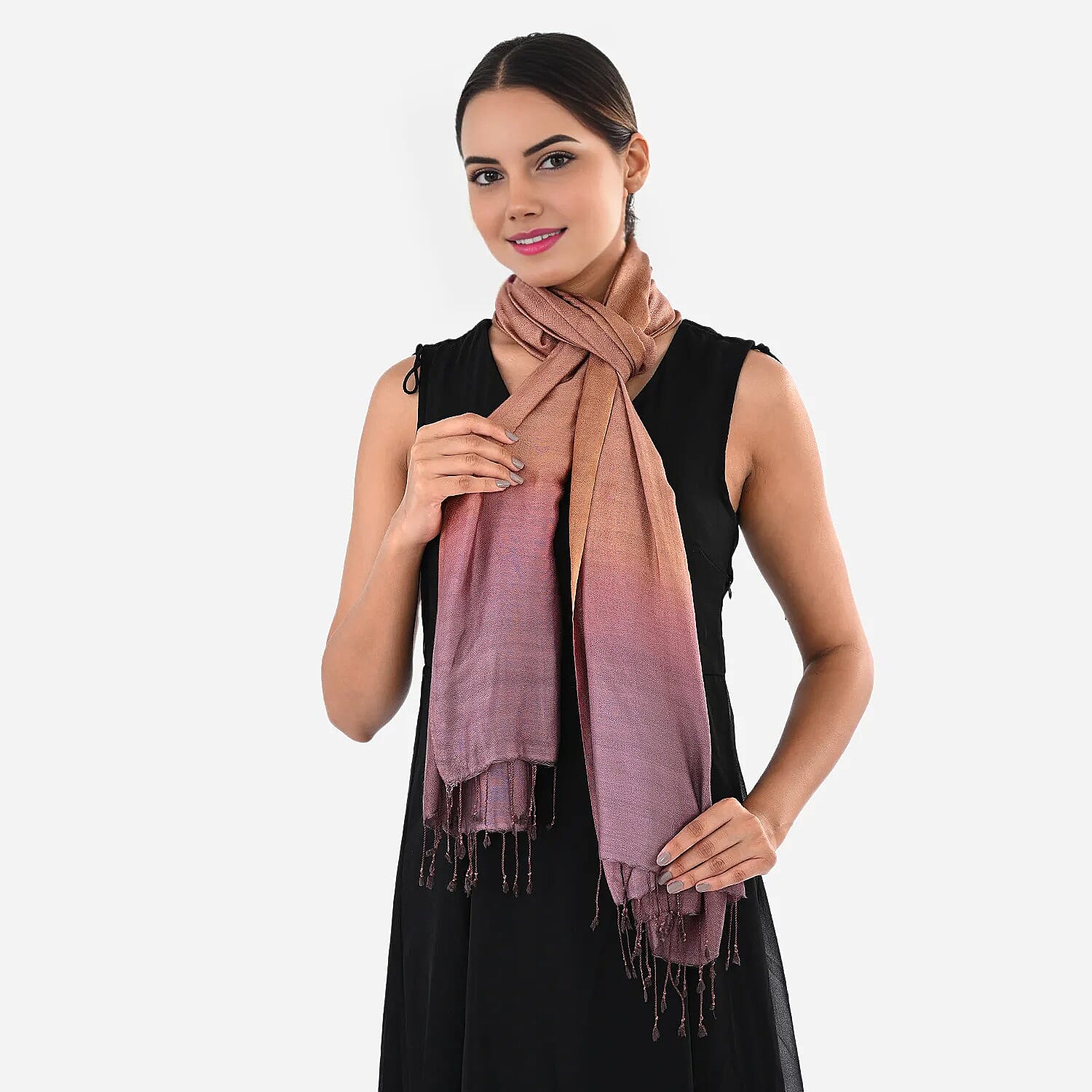 Tamsy Dual Shade Ombre Stole (Size 210 x 70 cm) - Copper & Dark Purple