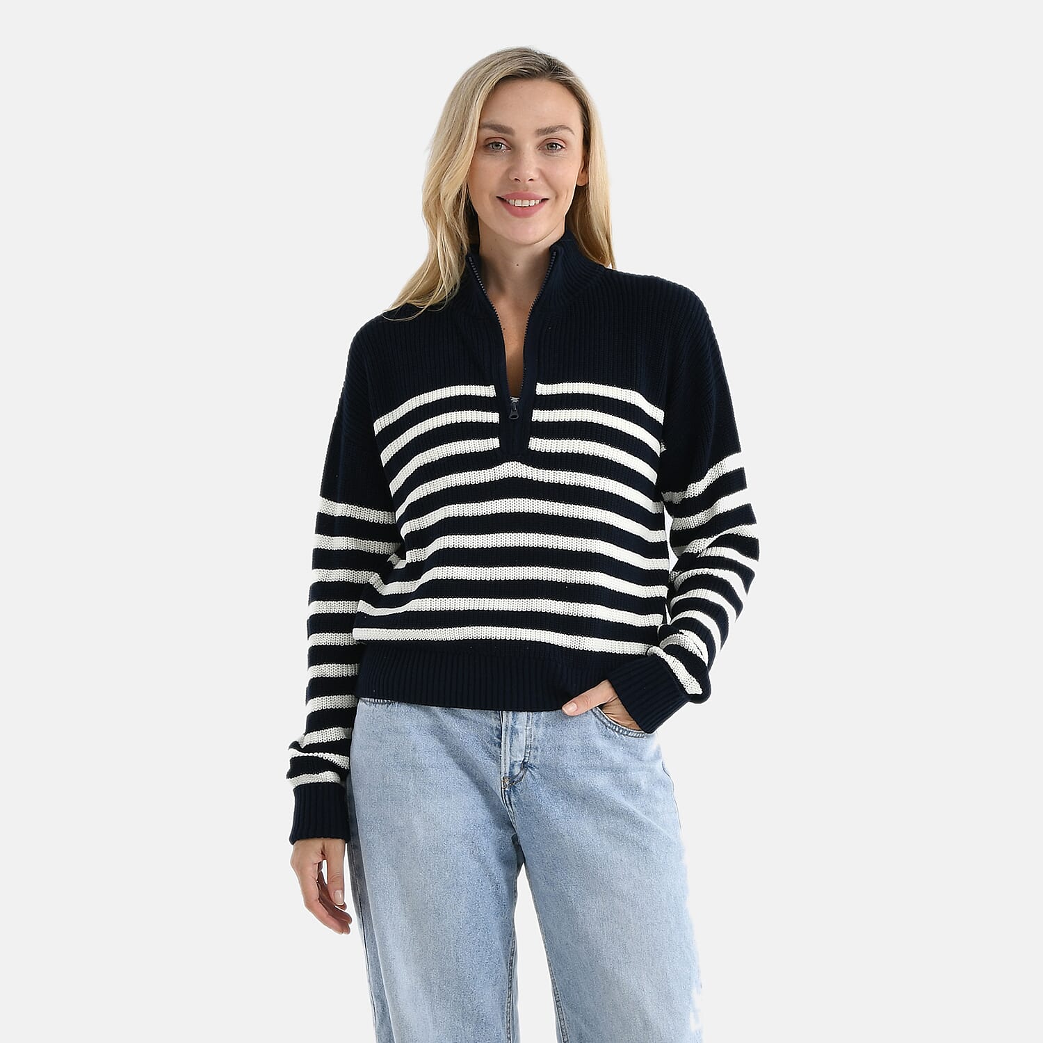 Maisi-Cotton-Stripe-Jumper-Size-S-M-Navy-Navy