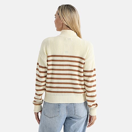 - Maisi Striped Half-Zip Jumper (Size - S-M) - Beige