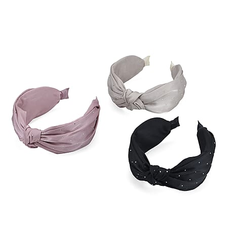 Tamsy Set of 3 Knotted Headbands - Pink, Beige & Black
