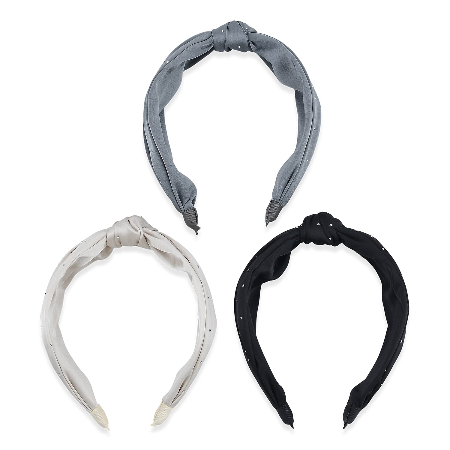 Tamsy Set of 3 Knotted Headband - Black, Grey & Cream