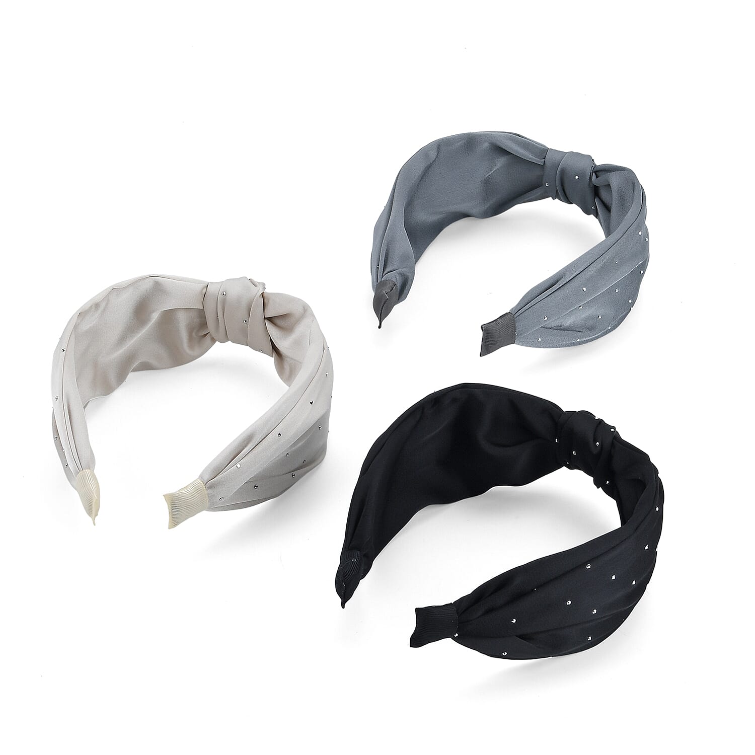 Tamsy Set of 3 Knotted Headband - Black, Grey & Cream