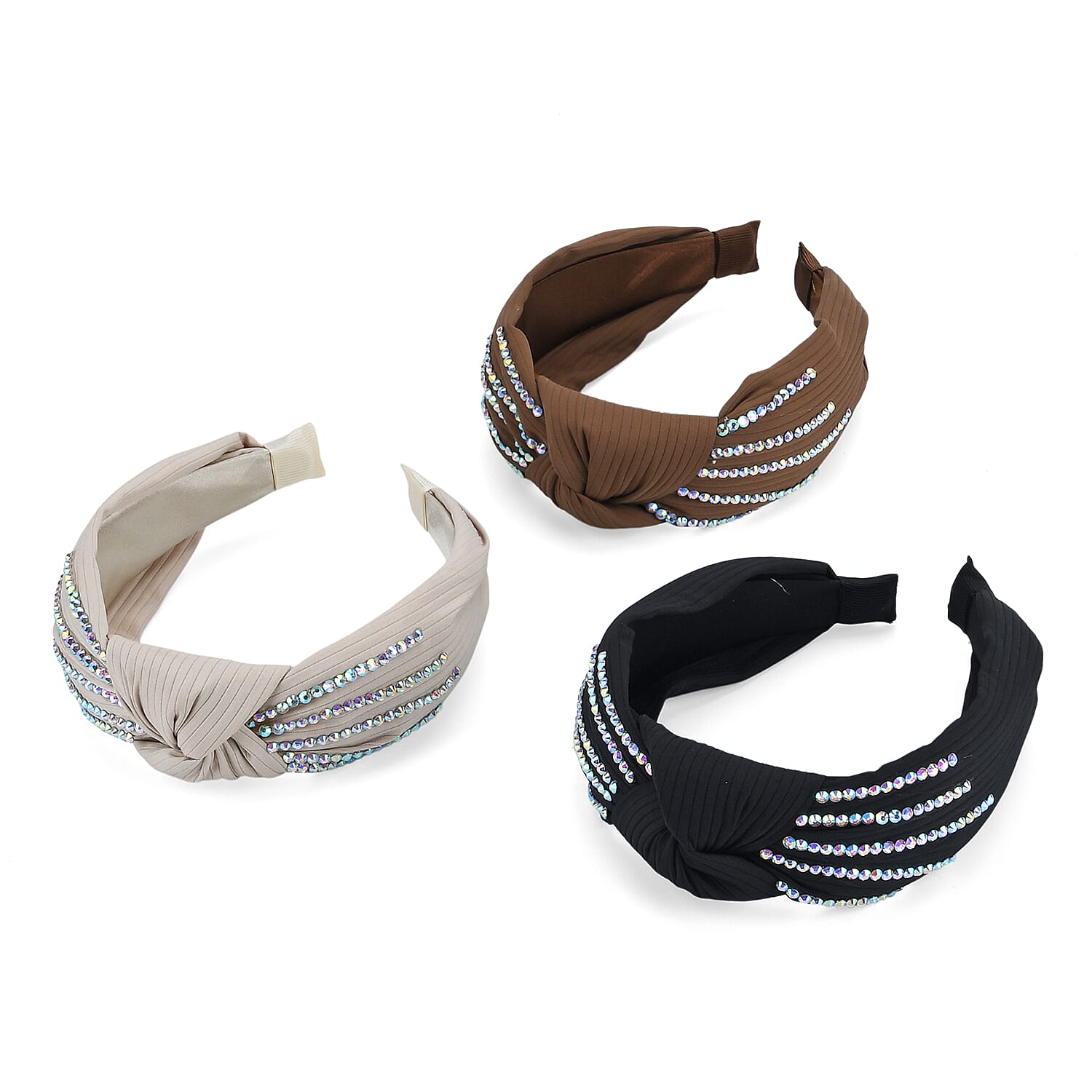 Tamsy Set of 3 Knotted Headband - Black, Brown & Beige