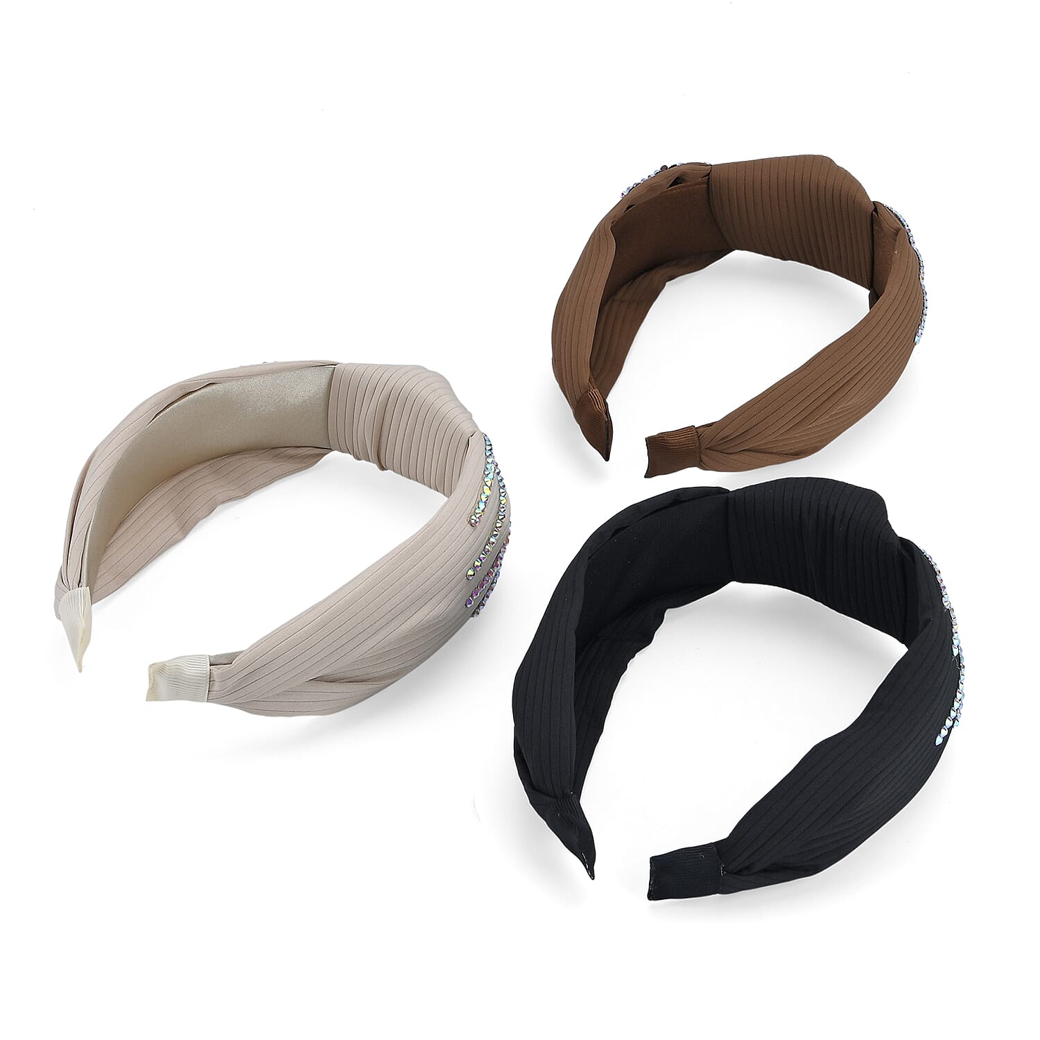 Tamsy Set of 3 Knotted Headband - Black, Brown & Beige