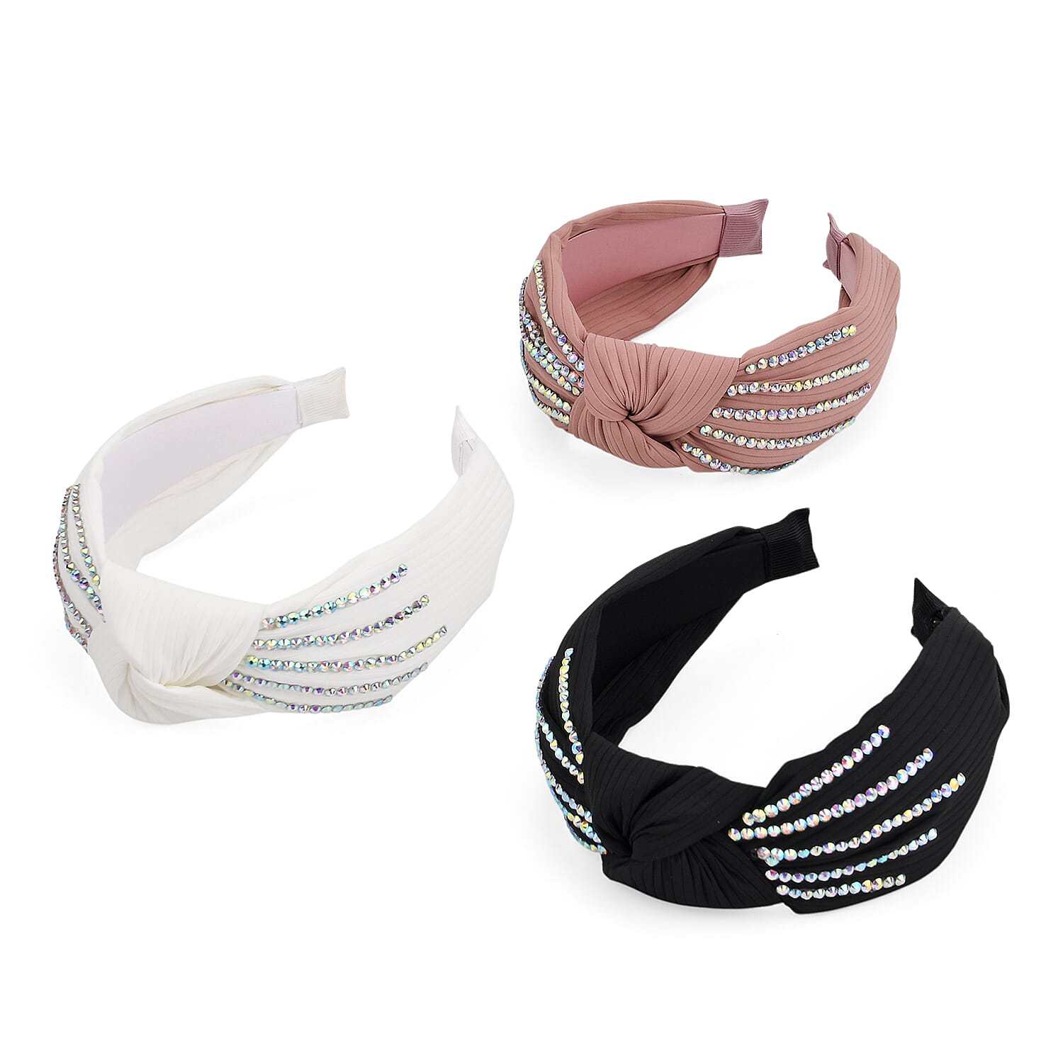 Tamsy Set of 3 Knotted Headband - Black, White & Pink