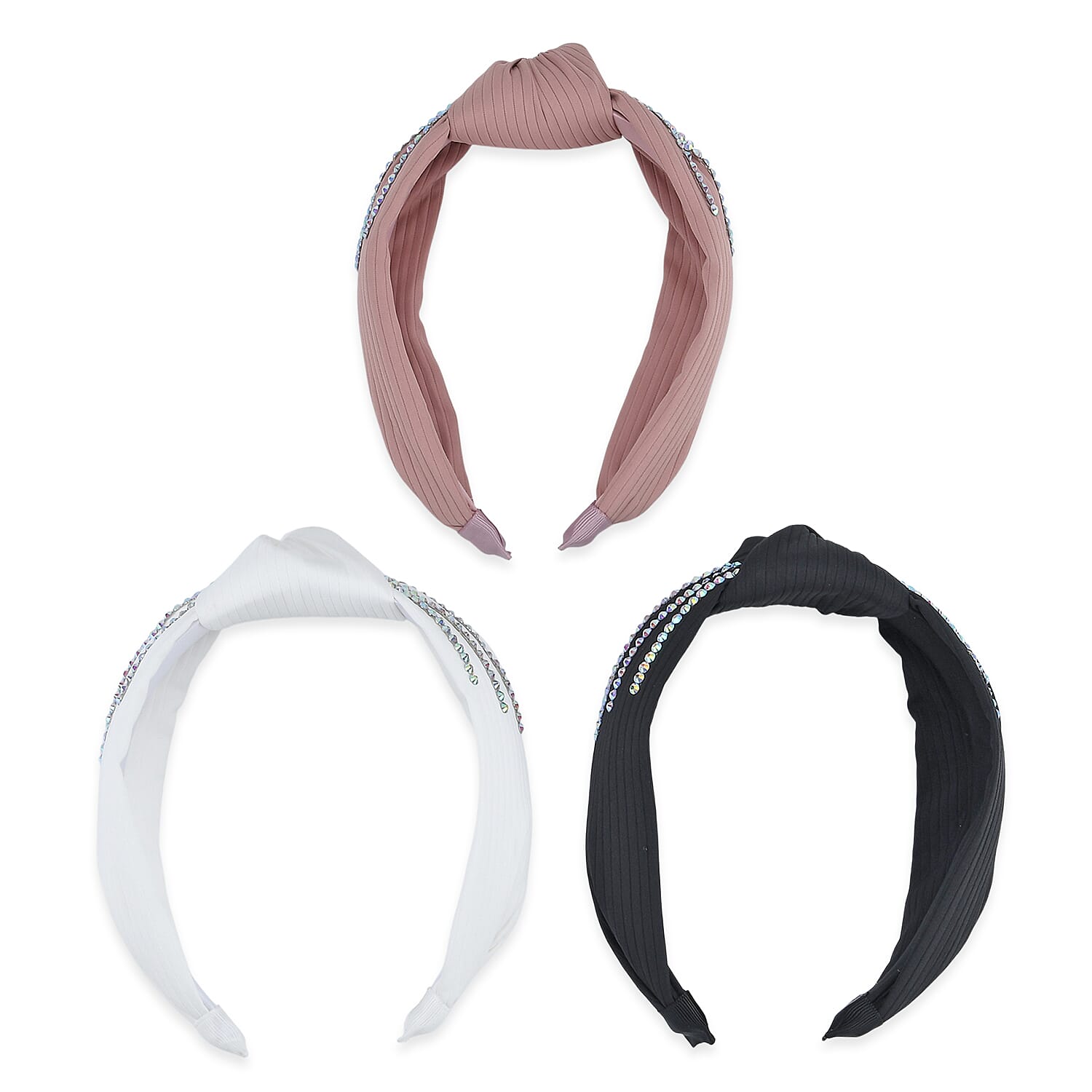 Tamsy Set of 3 Knotted Headband - Black, White & Pink