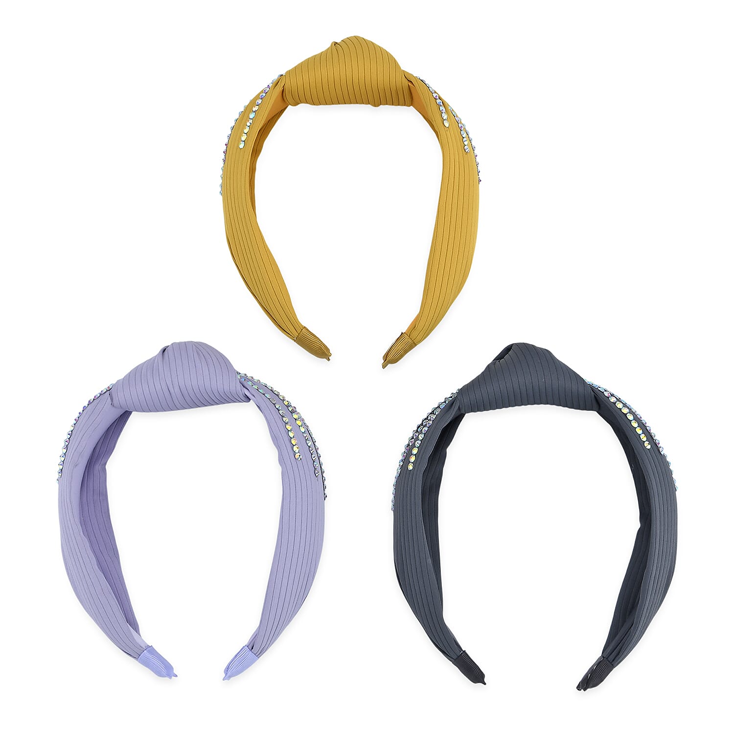 Tamsy Set of 3 Knotted Headband - Grey, Yellow & Purple