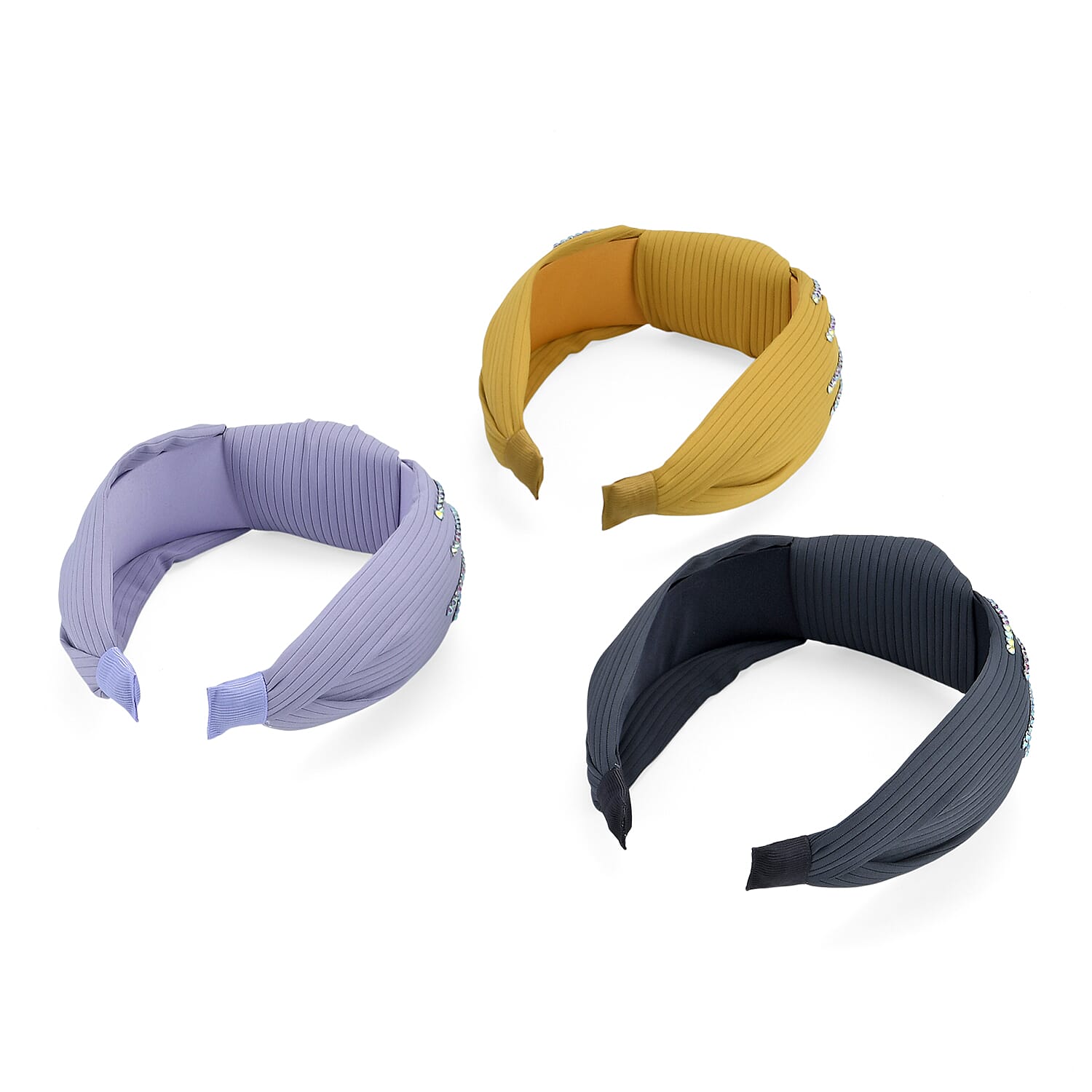 Tamsy Set of 3 Knotted Headband - Grey, Yellow & Purple