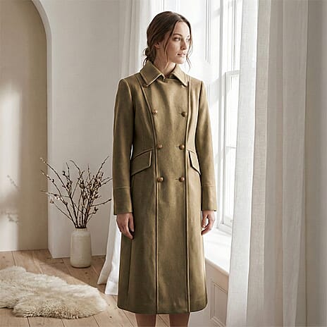 La Marey Signature Military Tailored Suedette Midi Coat (Size XL) - Khaki