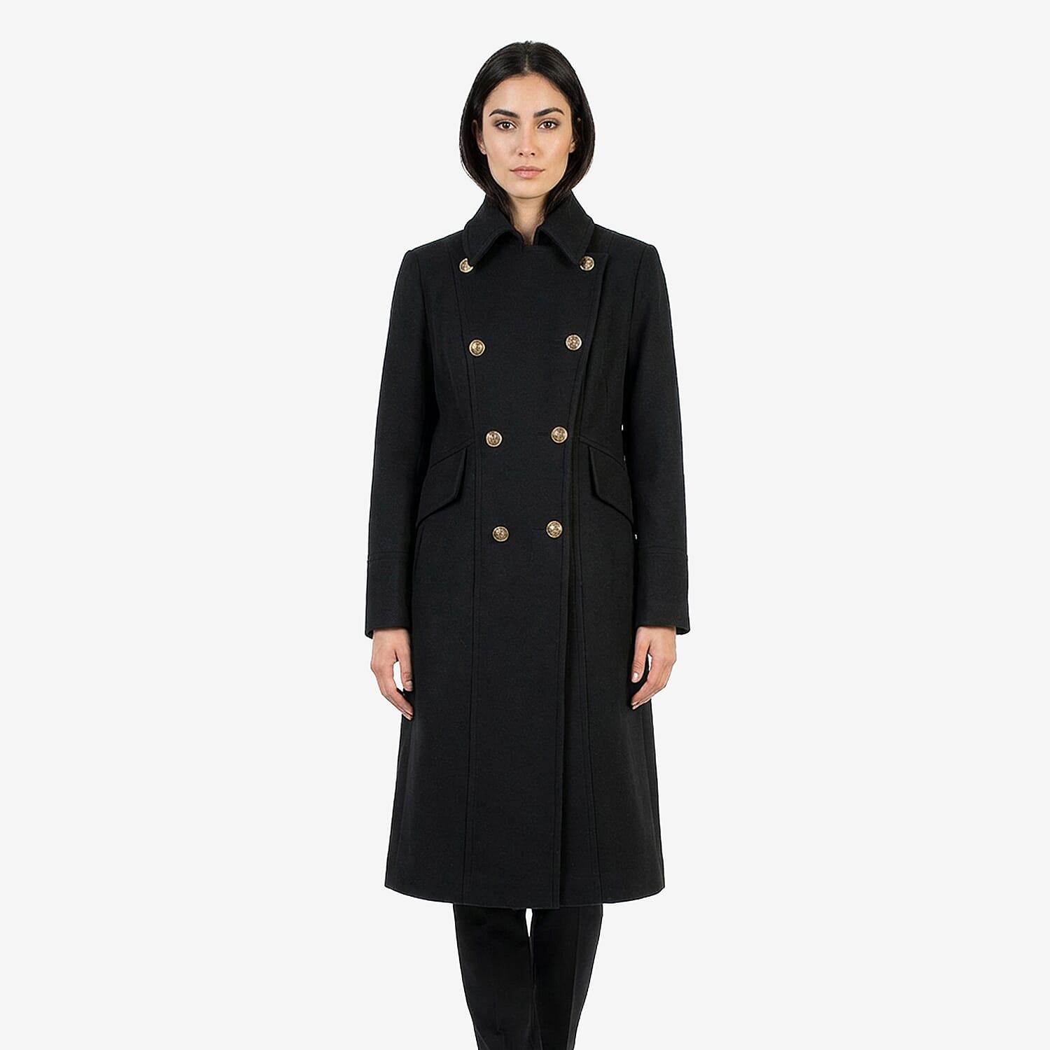 La Marey Signature Military Tailored Midi Coat (Size M) - Black