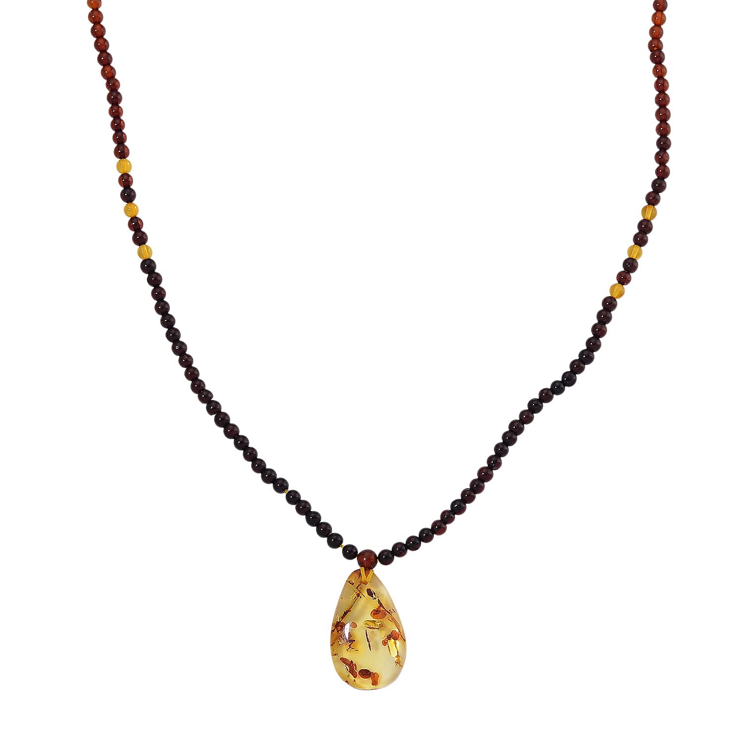 Multi Colour Amber Beads Necklace (Size 22 - 2 Ext) in Yellow Gold Plated Sterling Silver 17.50 Ct.