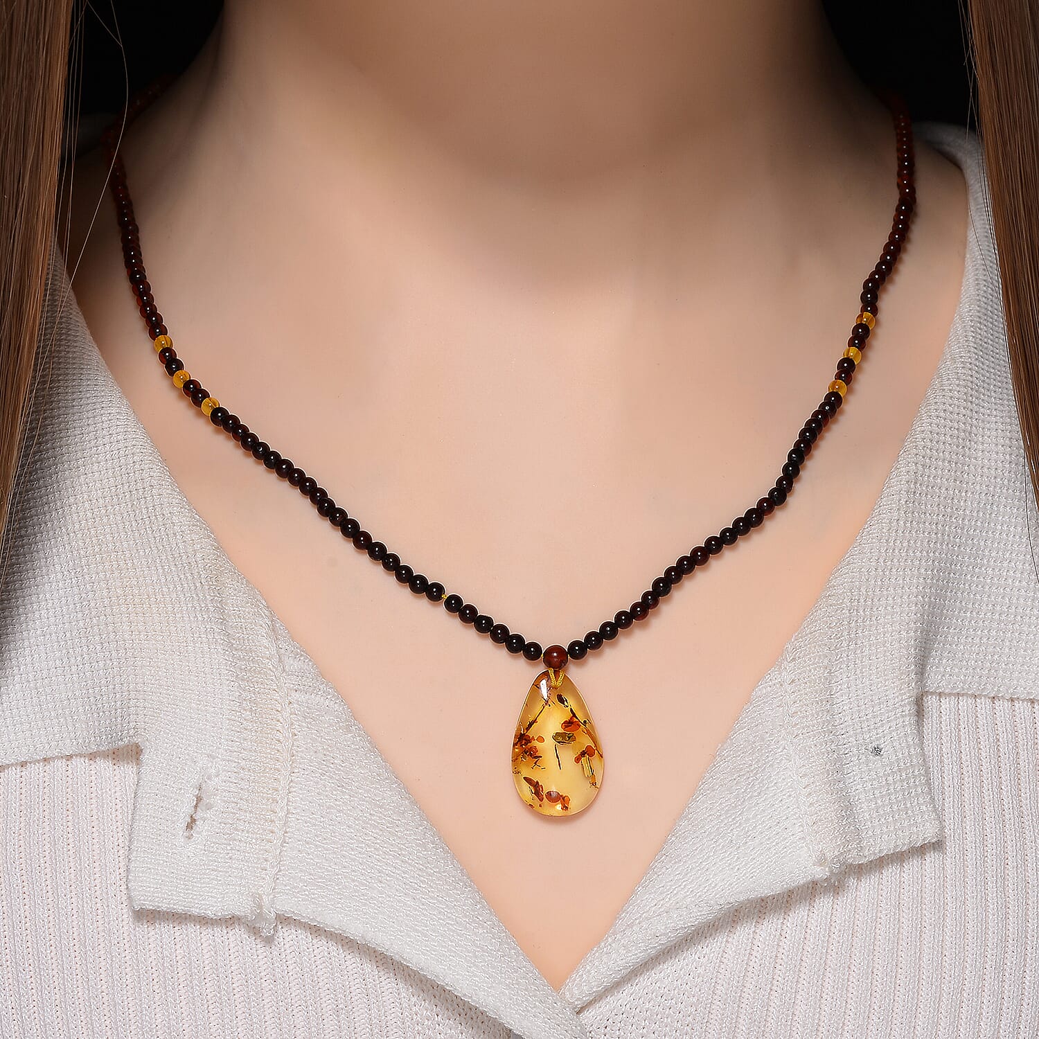 Multi Colour Amber Beads Necklace (Size 22 - 2 Ext) in Yellow Gold Plated Sterling Silver 17.50 Ct.