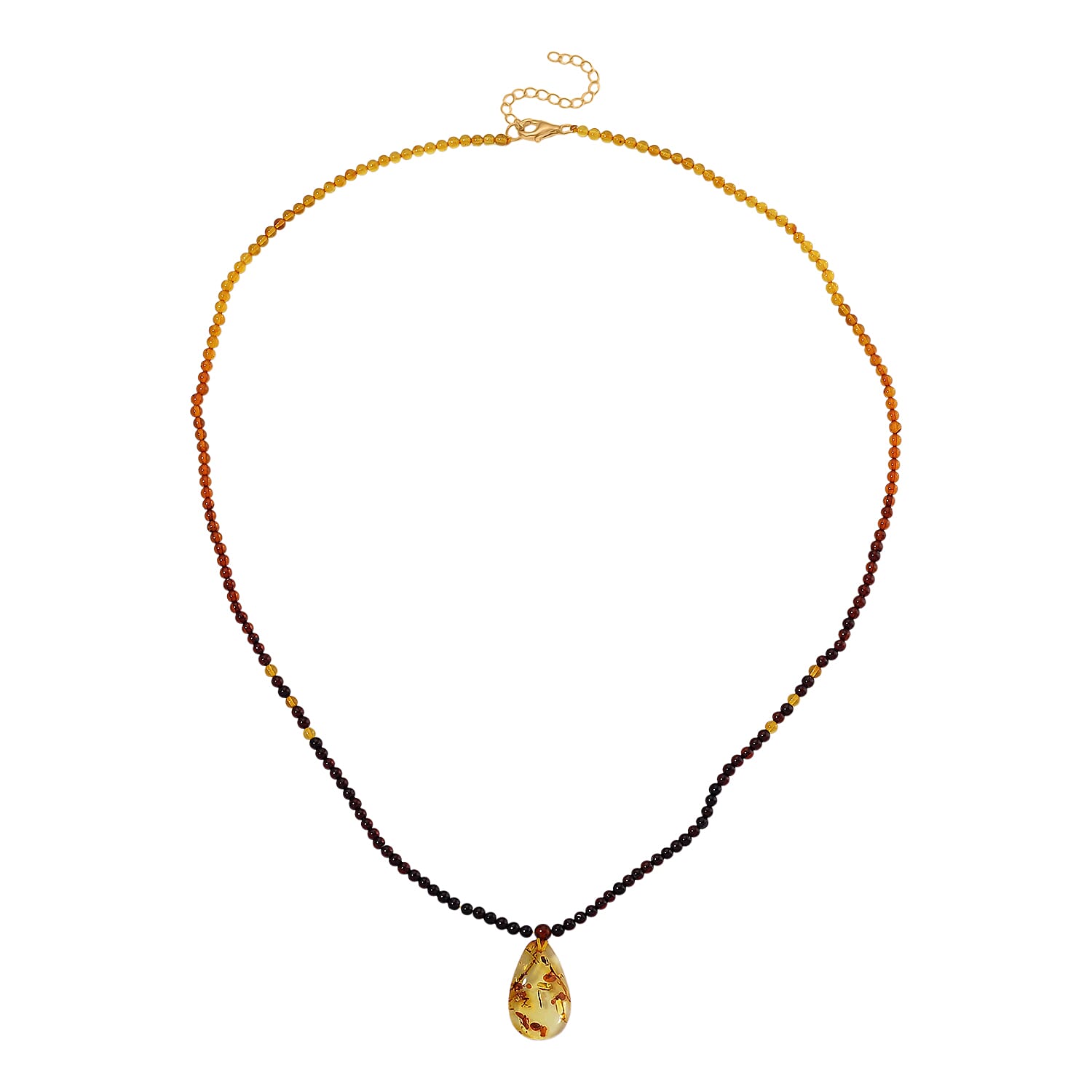 Multi Colour Amber Beads Necklace (Size 22 - 2 Ext) in Yellow Gold Plated Sterling Silver 17.50 Ct.