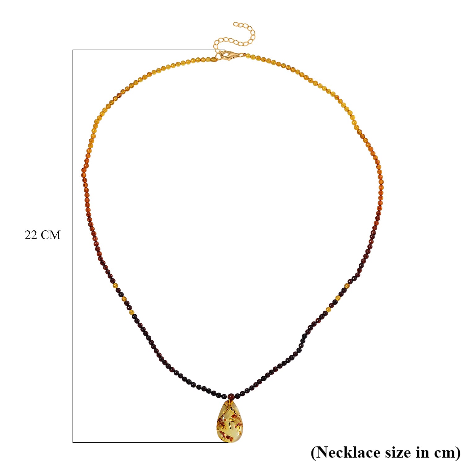 Multi Colour Amber Beads Necklace (Size 22 - 2 Ext) in Yellow Gold Plated Sterling Silver 17.50 Ct.