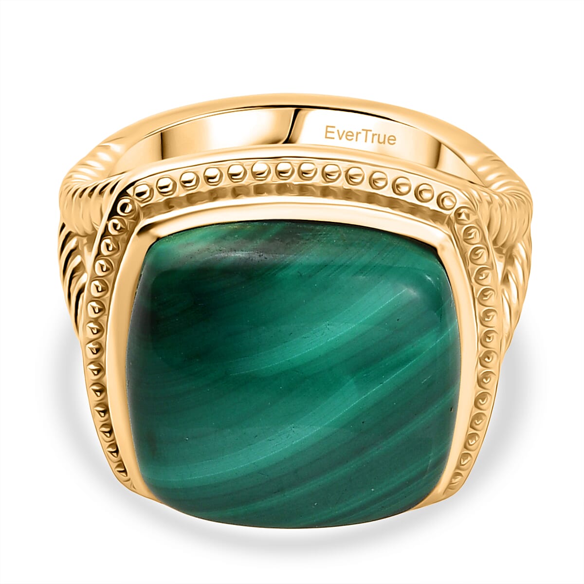 EverTrue Malachite Solitaire Ring in Yellow Gold Tone 15.80 Ct.