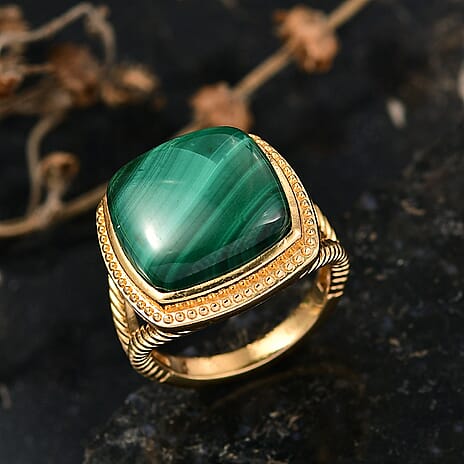 EverTrue Malachite Solitaire Ring in Yellow Gold Tone 15.80 Ct.
