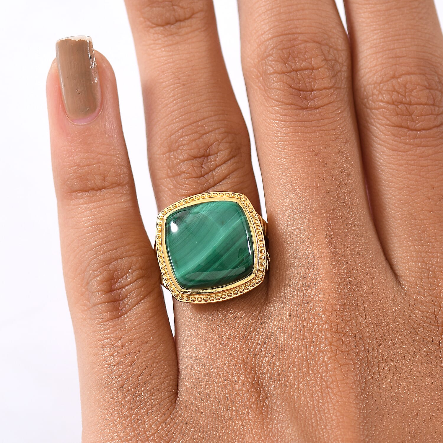 EverTrue Malachite Solitaire Ring in Yellow Gold Tone 15.80 Ct.
