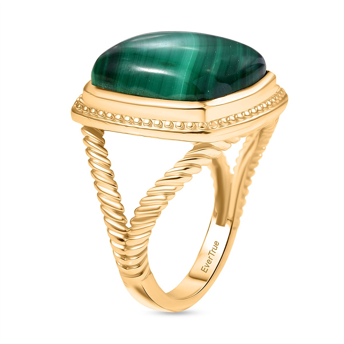 EverTrue Malachite Solitaire Ring in Yellow Gold Tone 15.80 Ct.