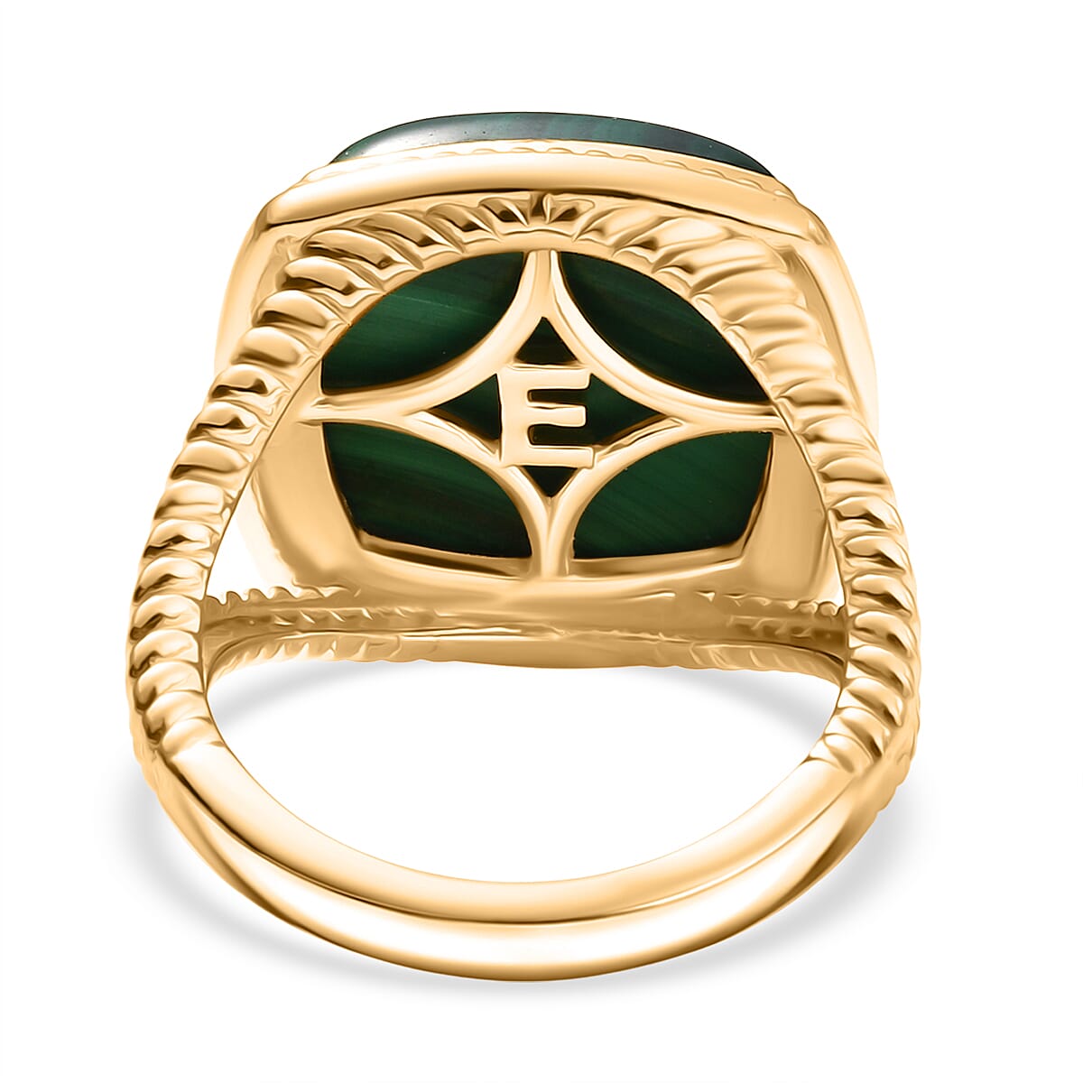 EverTrue Malachite Solitaire Ring in Yellow Gold Tone 15.80 Ct.