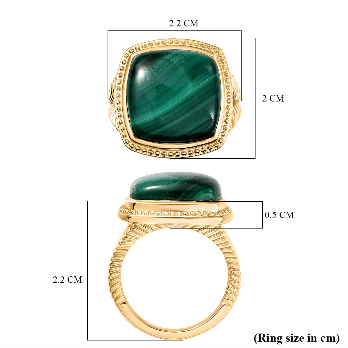 EverTrue Malachite Solitaire Ring in Yellow Gold Tone 15.80 Ct.
