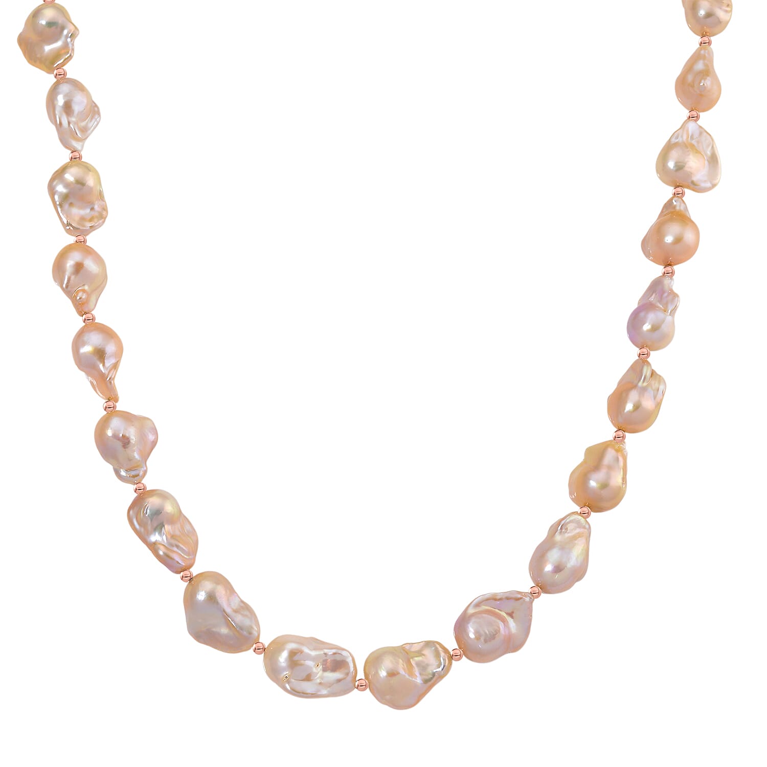 Fifth Avenue Closeout - AAA Golden Baroque Pearl Necklace (Size 20 - 2 Ext) in Rose Gold Plated Sterling Silver 460.75 Ct.